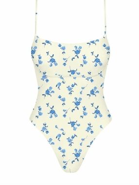 Sundaze Brunch LA Swimwear One Piece Butter Yellow Baby Blue Floral Size M